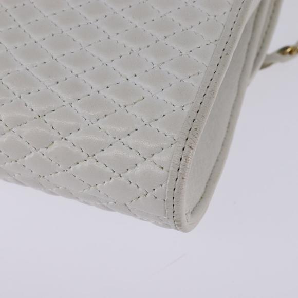 BALLY Chain Shoulder Bag Leather White Gold Auth am9085